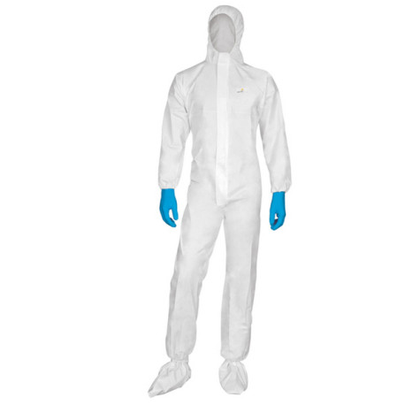 Tuta di protezione da rischio chimico DT115 - monouso - taglia L - PP/PE - bianco - Deltaplus