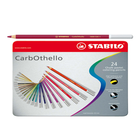 Matite colorate CarbOthello - tratto 4,40 mm - colori assortiti - Stabilo - astuccio in metallo 24 pezzi