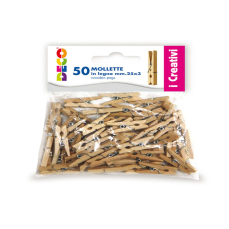 Mollettine mini - in legno - colore naturale - 25 mm - Deco - conf. 50 pezzi