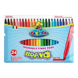 Carioca Bravo - Penna punta in fibra - non permanente - colori assortiti brillanti - 6 mm (pacchetto di 24)