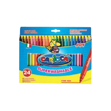 Carioca Joy - Penna punta in fibra - non permanente - colori assortiti brillanti - 2.6 mm - fine (pacchetto di 24)