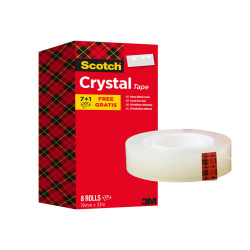 Nastro adesivo Scotch Crystal 600 - 19 mm x 33 m - acrilico - trasparente - Scotch - Value Pack 7+1 rotoli