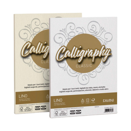 Carta Calligraphy Lino - A4 - 200 gr - bianco 01 - Favini - conf. 50 fogli