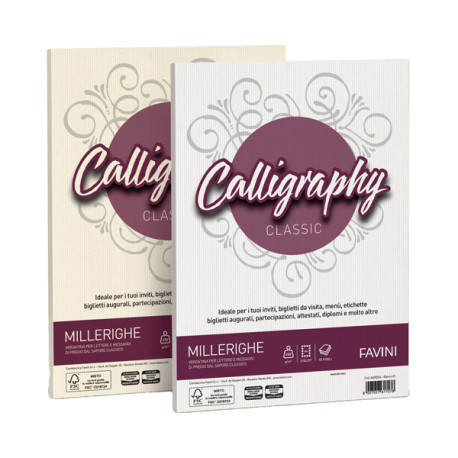 Carta Calligraphy Millerighe - A4 - 100 gr - bianco 01 - Favini - conf. 50 fogli