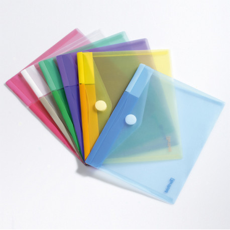 Buste con bottone in velcro - PP - 25 x 13,5 cm - colori assortiti - Djois - conf. 6 pezzi