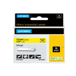 Nastro Rhino 18432 - 12 mm x 5,5 mt - vinile - permanente - nero/giallo - Dymo