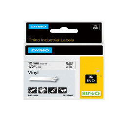 Nastro Rhino 18444 - 12 mm x 5,5 mt - vinile - permanente - nero/bianco - Dymo