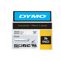 Nastro Rhino 18445 - 19 mm x 5,5 mt - vinile - permanente - nero/bianco - Dymo