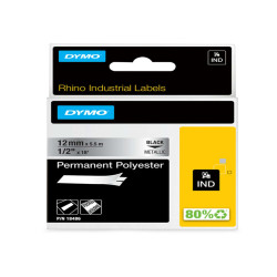 Nastro Rhino 18486 - 12 mm x 5,5 mt - poliestere - permanente - nero/metallo - Dymo