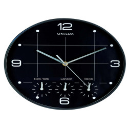 Orologio da parete On Time - 4 fusi orari - diametro 30 cm - nero - Unilux