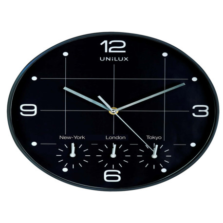 Orologio da parete On Time - 4 fusi orari - diametro 30 cm - nero - Unilux