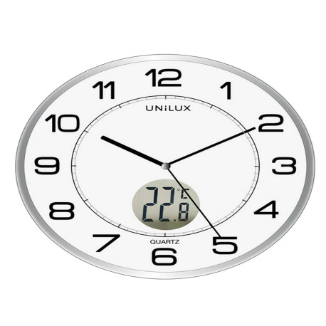 Orologio da parete Tempus - con termometro - diametro 30 cm - bianco - Unilux