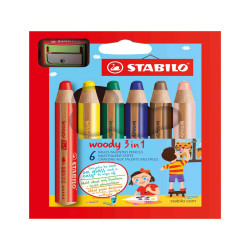 Pastelli Woody 3 in 1 - diametro mina 10 mm - con temperino - Stabilo - astuccio 6 pezzi