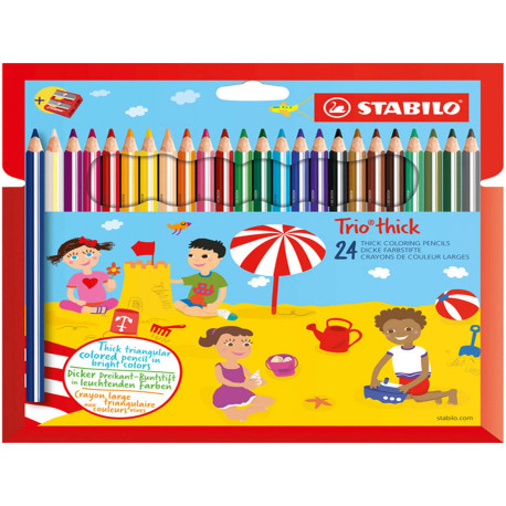 Pastello Trio Thick - diametro mina 4,2 mm - con temperino - colori assortiti - Stabilo - astuccio 24 pezzi