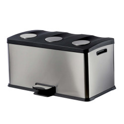 Pattumiera a pedale Multiflux - 59,3x38,2x43 cm - 3 secchi da 12 L ciascuno - inox - Medial