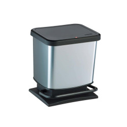Pattumiera a pedale Paso - 29x27x46 cm - 20 L - PPL metallizzato - nero/argento - Rotho