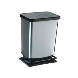 Pattumiera a pedale Paso - 35x26x68 cm - 40 L - PPL metallizzato - nero/argento - Rotho
