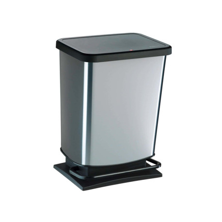 Pattumiera a pedale Paso - 35x26x68 cm - 40 L - PPL metallizzato - nero/argento - Rotho