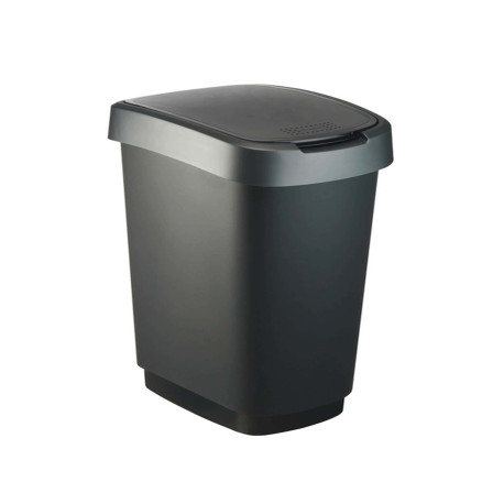 Pattumiera con coperchio basculante - 50 L - 40,1 x 29,1 x 60,2 cm - PPL - nero/grigio - Rotho