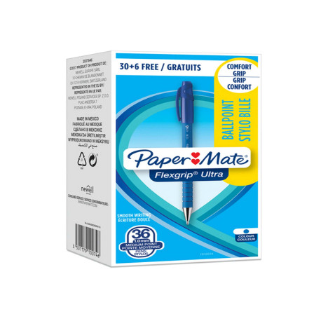 Penna a sfera a scatto Flexgrip Ultra  - punta 1,0mm - blu  - Papermate - conf. 30+6 pezzi