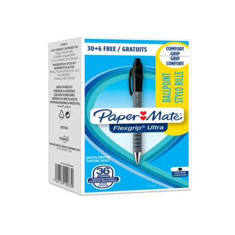 Penna a sfera a scatto Flexgrip Ultra  - punta 1,0mm - nero - Papermate - conf. 30+6 pezzi