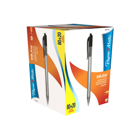 Penna a sfera a scatto Inkjoy 100 RT - punta 1,0mm - nero  - Papermate - conf. 80+20 pezzi
