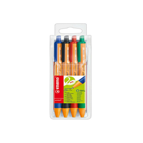 Penna a sfera a scatto Pointball Green - punta 1,0 mm - 4 colori - Stabilo - conf. 4 pezzi