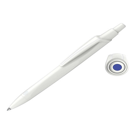 Penna a sfera a scatto Reco - punta media - fusto bianco / inchiostro blu - Schneider