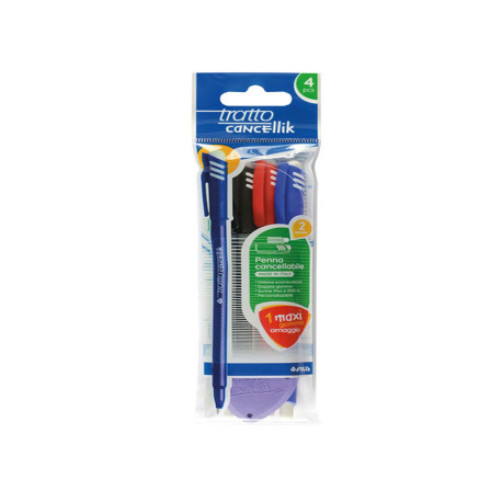 Penna a sfera cancellabile Cancellik - punta 1,0mm - colori assortiti - Tratto - conf. 4 pezzi