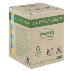 Blocco foglietti Post-it - 654-RCP10 - 76 x 76 mm - carta riciclata - colori pastel - 100 fogli - Post-it - conf. 10 pezzi