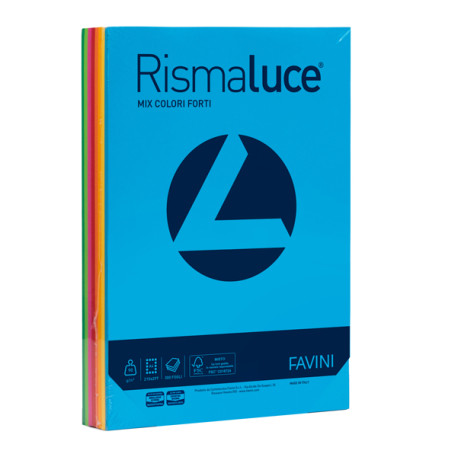 Carta Rismaluce - A4 - 90 gr - mix 8 colori - Favini - conf. 300 fogli