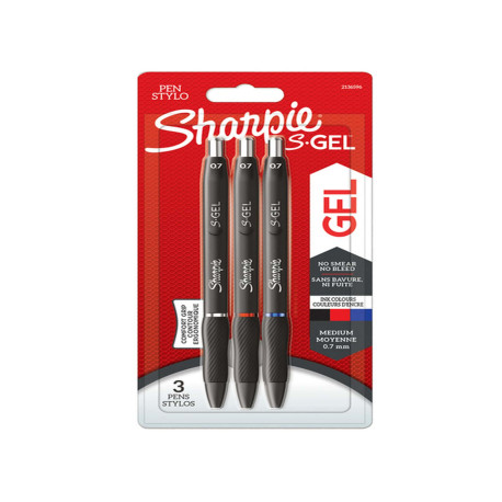 Penna gel a scatto - 0.7 mm - nero/blu/rosso - Sharpie - conf. 3 pezzi