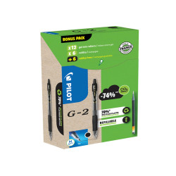 Penna roller gel scatto G-2 - punta 0,7 mm - 12 refill inclusi - nero - Pilot - conf. 12 pezzi
