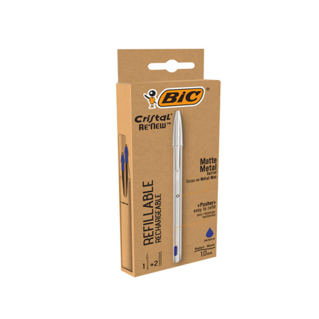 Penna sfera Cristal Re'New - con cappuccio - 1 mm - blu - Bic