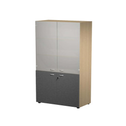 Armadio alto con ante superiori in vetro Essence - con serratura - 90 x 45 x 200 cm - rovere/antracite