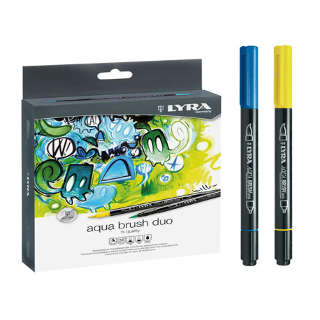 Pennarelli Aqua Brush Duo - punte 2,00 - 4,00 mm - Lyra - astuccio 36 pezzi