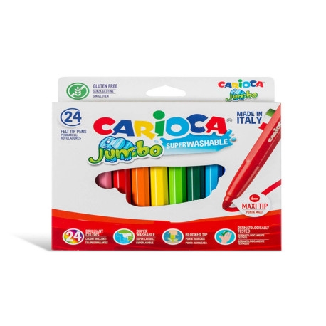 Pennarelli Jumbo - punta 6,0mm - colori assortiti - lavabili - Carioca - scatola 24 pezzi