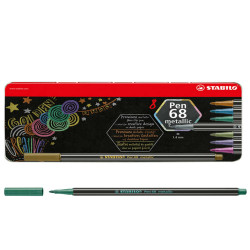 Pennarelli Pen 68 - colori assortiti metallic - Stabilo - scatola in metallo 8 pezzi