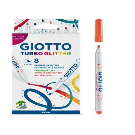 Pennarelli Turbo Glitter - punta 2,8mm - colori assortiti - Giotto - astuccio 8 pezzi