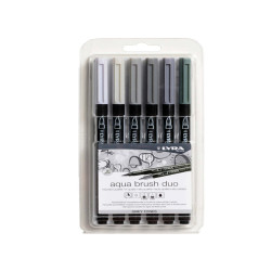 Pennarello Aqua Brush Duo - scala di grigio - Lyra - conf. 6 pezzi