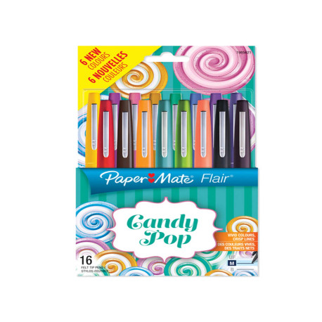 Pennarello Flair Nylon - punta feltro - 1,10mm - colori assortiti Candy Pop - Papermate - conf.16 pezzi