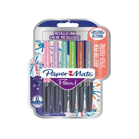 Pennarello Flair Nylon - punta feltro - 1,10mm - colori assortiti Metallic - Papermate - conf. 6 pezzi