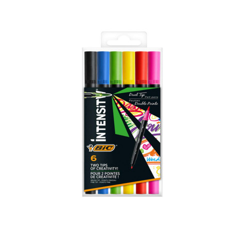 Pennarello Intensity Intense - dual tip brush - colori assortiti - Bic - conf. 6 pezzi