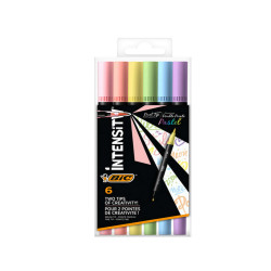 Pennarello Intensity Pastel - dual tip brush - colori assortiti - Bic - conf. 6 pezzi