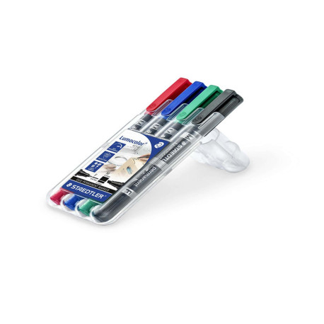 Pennarello Lumocolor Permanent Duo 348 punta feltro - punta 0,6mm e 1,5mm - astuccio 4 colori - Staedtler