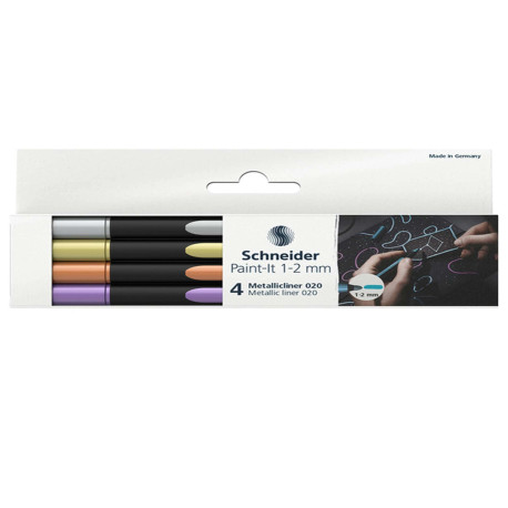 Pennarello Metallic Liner 020 - punta 1,2 mm - colori assortiti - Schneider - conf. 4 pezzi