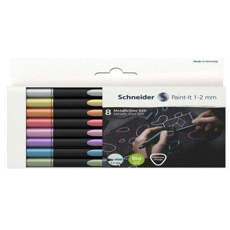 Pennarello Metallic Liner 020 - punta 1,2 mm - colori assortiti - Schneider - conf. 8 pezzi