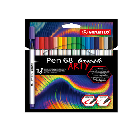 Pennarello Pen 68 Brush Arty Line 568/12 - colori assortiti - Stabilo - astuccio 12 pezzi