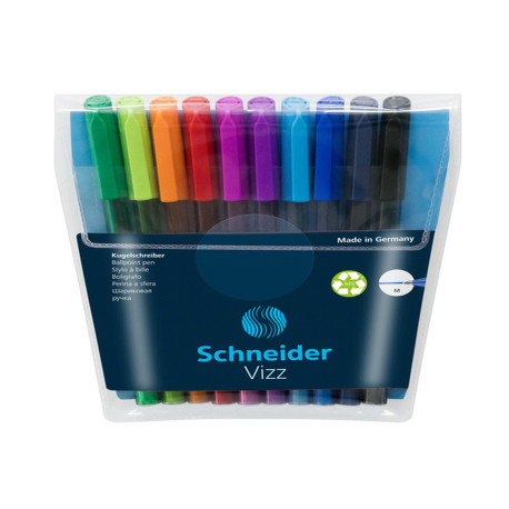 Penne a sfera Vizz - con cappuccio - punta media - colori assortiti - Schneider - astuccio 10 pezzi