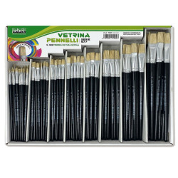Pennello punta piatta serie 577 - punta a spatola in pura setola - Lebez - Assortimeno vetrinetta 168 pezzi